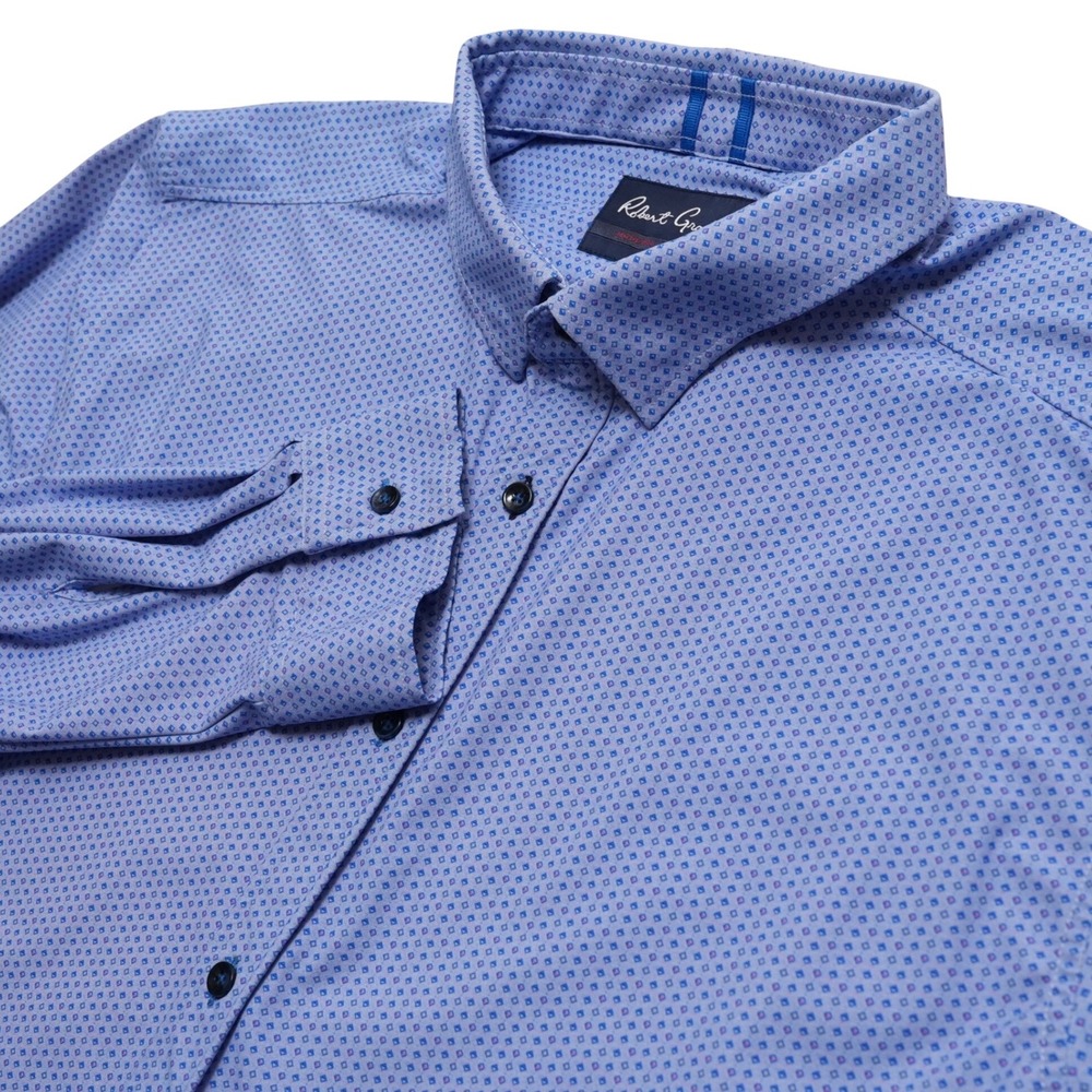 Robert Graham Shirt 3XL Blue Geometric Stretch Tailored Fit Button Down Mens‎